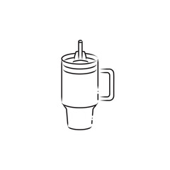 Stanley Cup Tumbler Drink Icon Flat Outline Vector, PNG, JPEG in Black/White