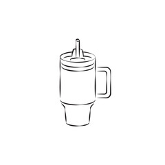 Stanley Cup Tumbler Drink Icon Flat Outline Vector, PNG, JPEG in Black/White