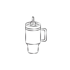 Obraz premium Stanley Cup Tumbler Drink Icon Flat Outline Vector, PNG, JPEG in Black/White