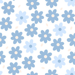 Blossom blue Floral pattern in the blooming botanical Motifs scattered random. Seamless vector texture. For fashion prints. Printing with in hand drawn style light white background