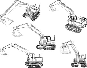 Vector sketch illustration of the design of an excavator heavy equipment for digging excavated land - obrazy, fototapety, plakaty