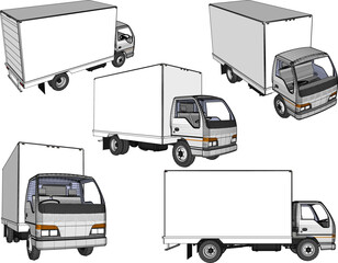 Vector sketch illustration of the design of an expedition box truck transporting goods