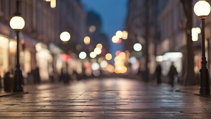 A city street at dusk, lights and shadows blending into a seamless, soft blur. generative AI