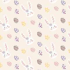 Vector seamless Easter pattern with eggs and a cute rabbit © Elzara Dzhelilova