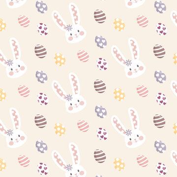 Vector seamless Easter pattern with eggs and a cute rabbit