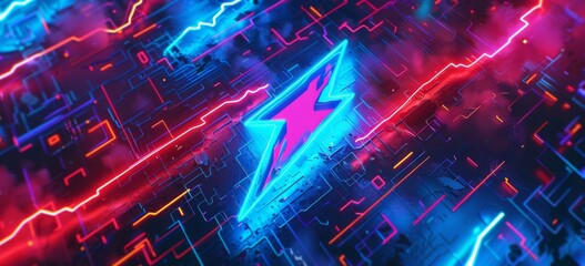 lightning bolt with blue light and neon background flat design Generative AI