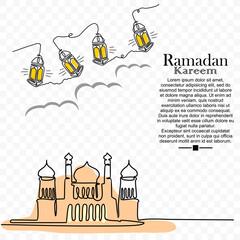 Lantern, Mosque, Ramadan Kareem theme minimal one continuous line