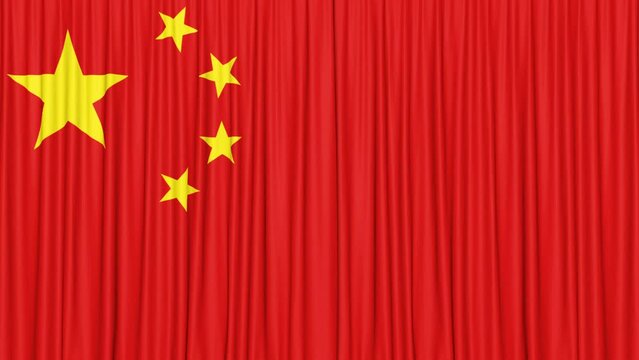 China Curtain Flag and Theater Stage Animation with Alpha Matte, Loop
