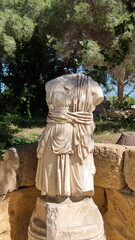 Ancient marble statue withough a head the Carthaginian ruins in Tunis, Tunisia
