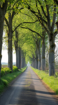 A quiet country road lined with trees Calmness atmospheric photo footage for TikTok, Instagram, Reels, Shorts