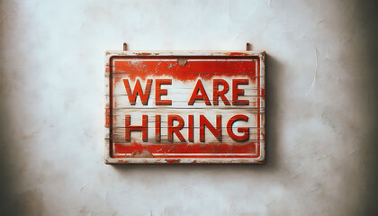Distressed "We Are Hiring" Sign on a Vintage Plaster Wall