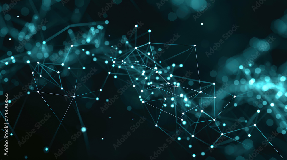 Wall mural cyber space abstract background, dark digital cyberspace with polygon lines and lights, pattern of t