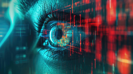 Hacker eye and abstract digital data, network information background for cyber security theme....