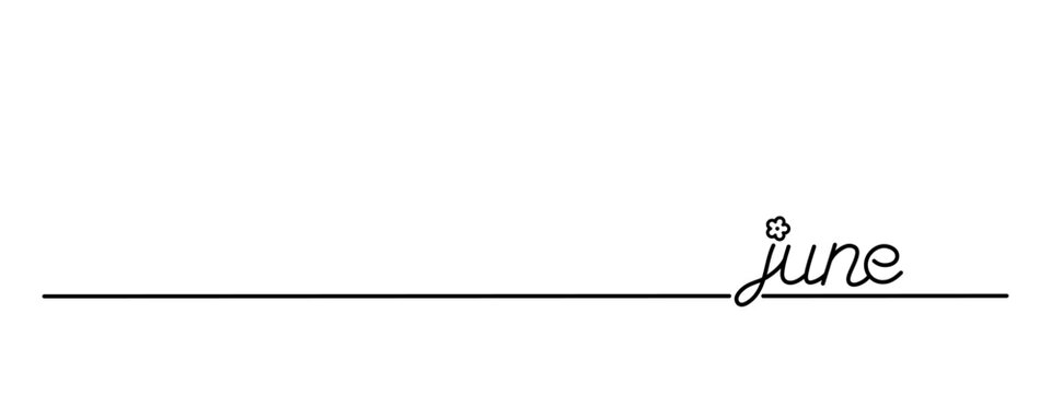 june word continuous line drawing, black line vector illustration, editable stroke bottom line, horizontal design element