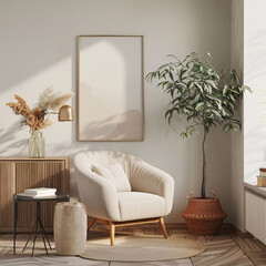 Minimalist Interior with Elegant Armchair and Indoor Plant