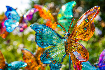 Colorful glass butterflies, outdoor garden yard decor
