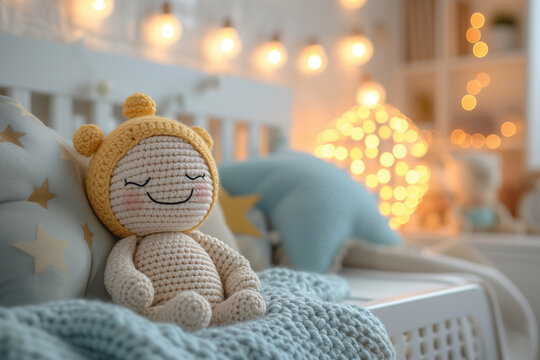Cozy handmade crochet toy in a softly lit nursery Generative AI image