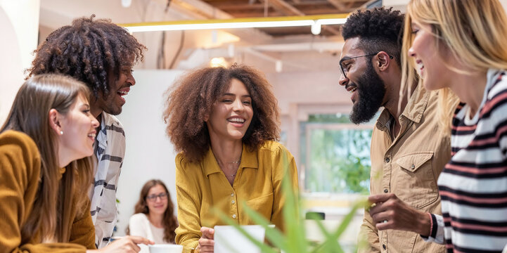 Group of People Sitting Around a Table Talking. Generative AI.