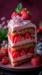 photographie d'une part de fraisier, pâtisserie, appétissant, coloré, délicieux 