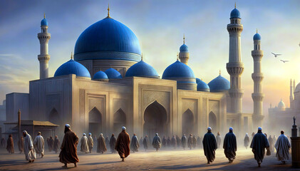 Islamic mosque and domes  - obrazy, fototapety, plakaty