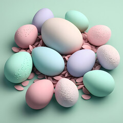 Pastel easter eggs on candy bed