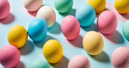 Pastel colored Easter eggs decoration. Colorful background - 743214705