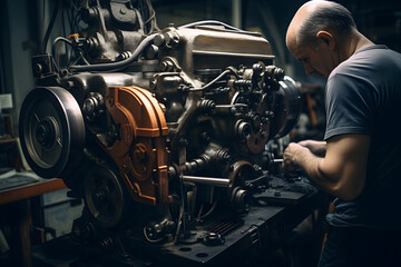 Fototapeta na wymiar Man working on a machine, hard working man, machinery, skilled wrker, machanic