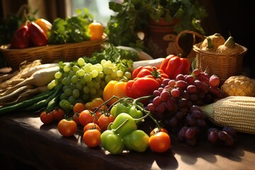 Assorted Fresh Vegetables in Rustic Basket Display
