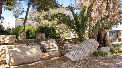 Broken columns of the Carthaginian ruins in Tunis, Tunisia