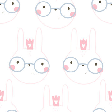 Seamless pattern with bunny. Colorful vector flat for kids. hand drawing. baby design for fabric, print, wrapper, textile