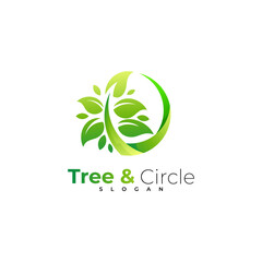 Tree logo and circular design template, nature icon ,green color