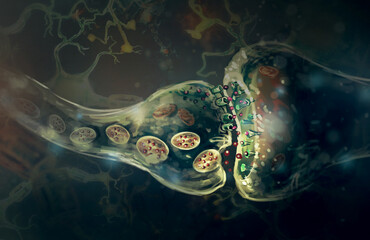 digital illustration of brain cell sinapsis