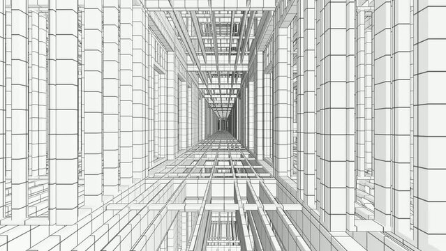 Digital Twin (BIM) of a modular construction wood framing structure, schematic view.