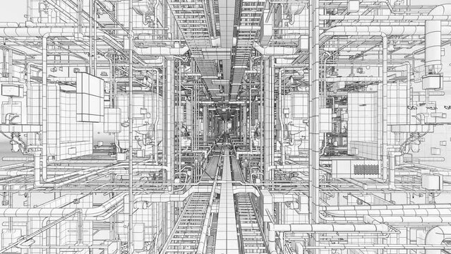 Digital Twin (BIM) of a modular construction MEP system, schematic view.