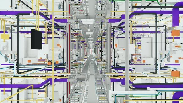 Digital Twin (BIM) of a modular construction MEP system, realistic advanced schematic view.