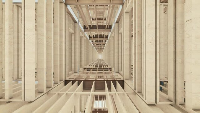 Digital Twin (BIM) of a modular construction wood framing structure, realistic schematic view.