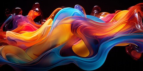 Abstract colorful liquid, dynamic light waves that intertwine with each other against a dark background