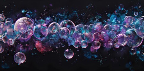 Cosmic Bubbles Nebula Panorama - obrazy, fototapety, plakaty