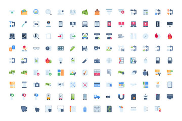 user interface, home screen, basic ui and essential ui vector icon set design flat style. perfect use for presentation, website, and more. modern icon set design color style