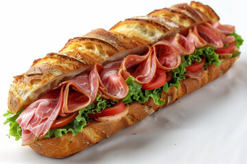 photo de sandwich appétissant,  pain, jambon cru, salade, tomates