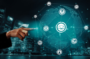 Internet of Things and Communication Technology Concept - Modern graphic interface showing smart...