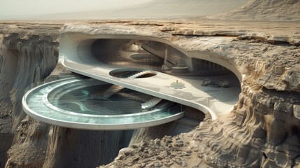 A futuristic house in the middle of a desert. Generative AI.