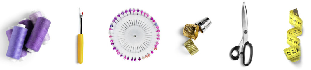 Set of sewing tools isolated on white