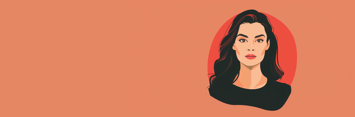 Painting of a Woman With Black Hair. Celebrating Womens Day With a Feminist Icon Illustration for Spring. Banner, copy space. Illustration for March 8, feminism.