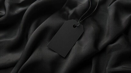 Clothing label on black garment, space for text - obrazy, fototapety, plakaty
