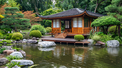 Naklejka premium japanese garden and pond