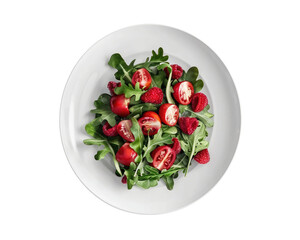 Top view of salad on the plate isolated on transparent background