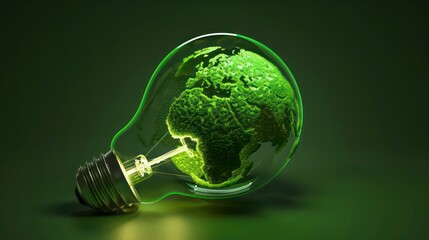 Renewable Energy.Environmental protection, renewable, sustainable energy sources. The green world map is on a light bulb that represents green energy Renewable energy that is important to the world