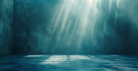 Majestic Underwater Room with Sunlight Streaming Through Water Surface - obrazy, fototapety, plakaty