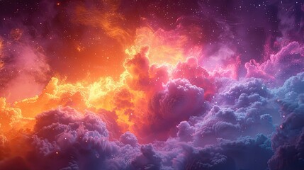 a detailed 3d render of a vivid pigment explosion on colorful background, infinite fractal disappearing into infinity into a bright yellow and purple and orange horizon, Heavy Theme in the style of Sa